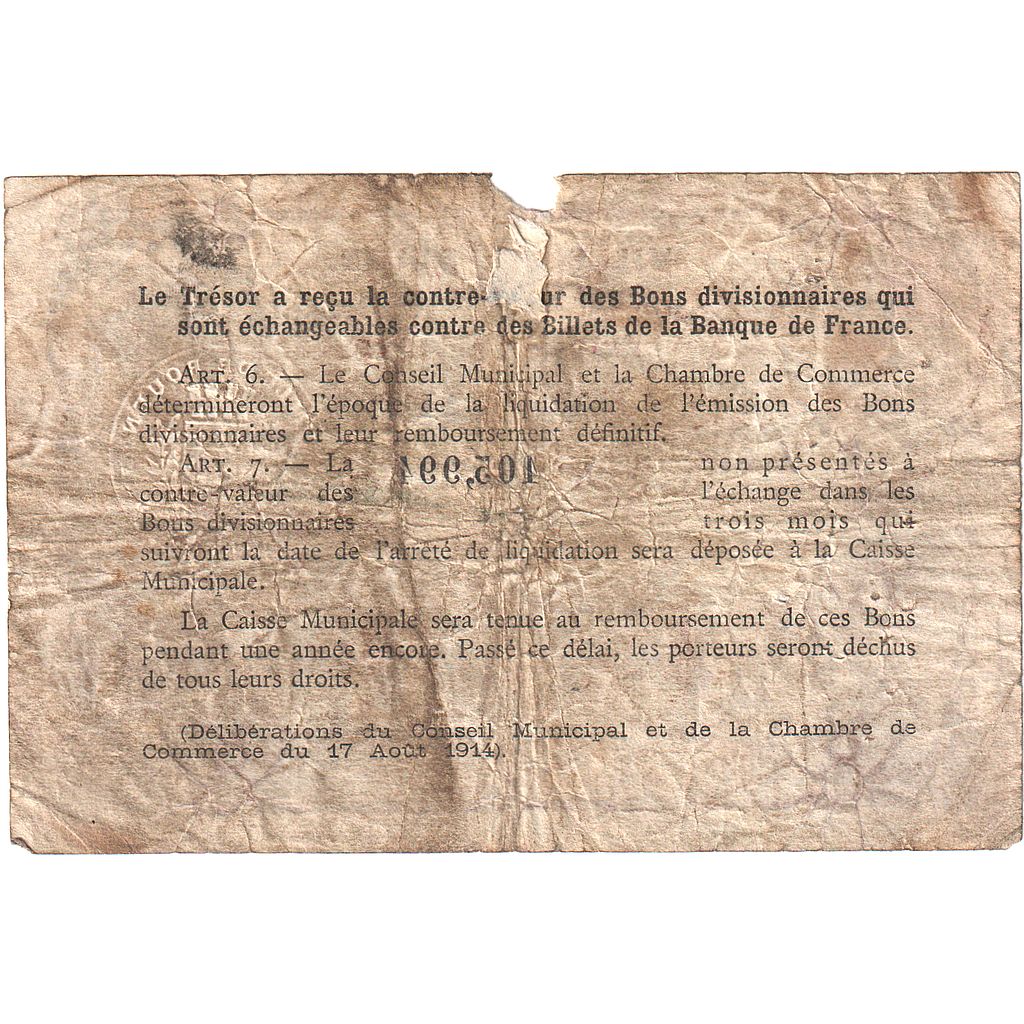 France, 1 Franc, Undated (1922), N° 105,994, ROUEN, VG(8-10)