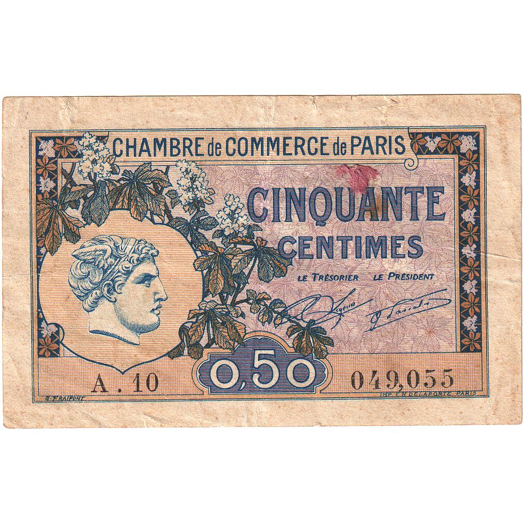 Francia, 50 Centimes, PIROT 97.31, 1922, A.10, PARIS, BB