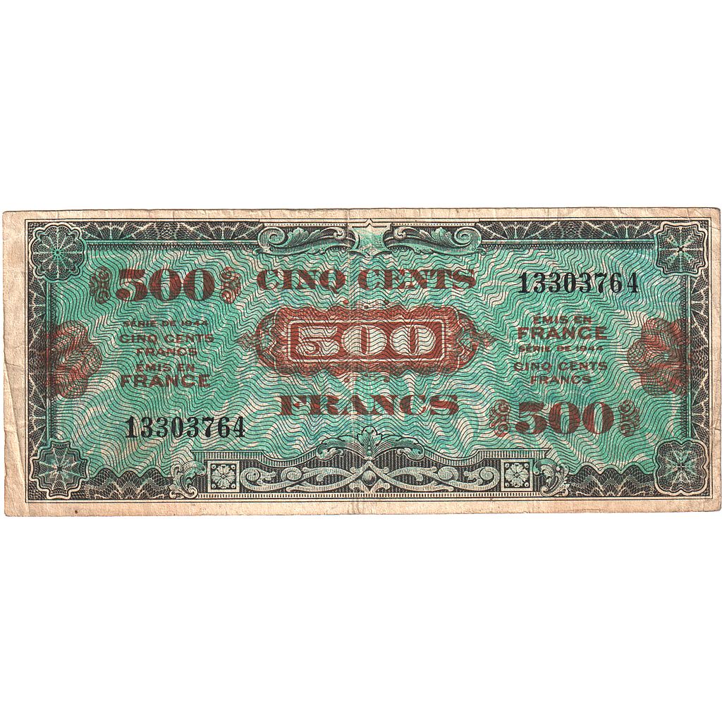 Francia, 500 Francs, Flag/France, 1944, 13303764, BC+, Fayette:21.1, KM:119a