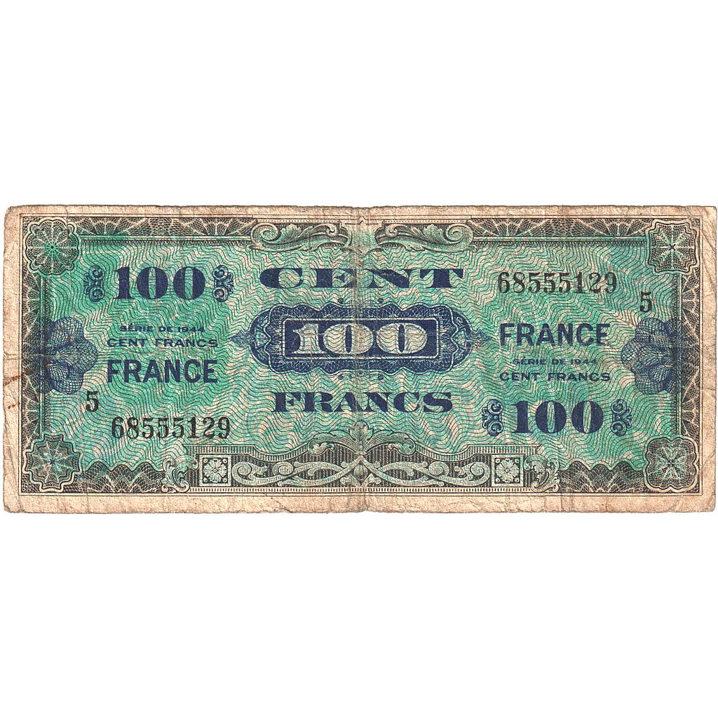Francja, 100 Francs, Flag/France, 1944, 68555129, AU(50-53), Fayette:VF25.5