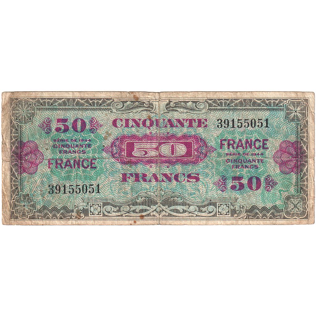 Francia, 50 Francs, Flag/France, 1944, 39155051, BC, Fayette:VF24.01, KM:122a