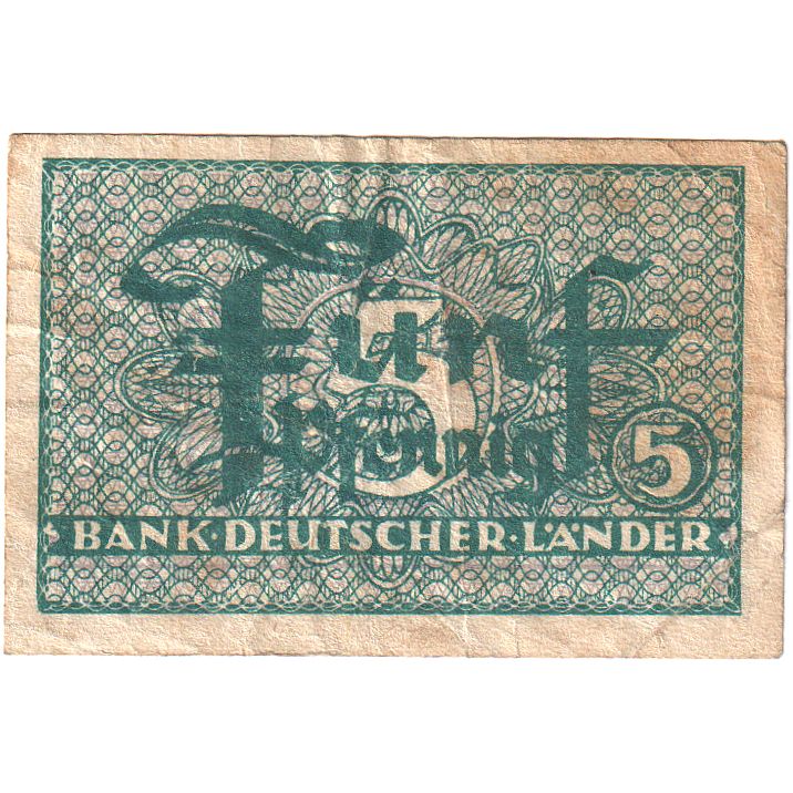 Billete, 5 Pfennig, 1948, ALEMANIA - REPÚBLICA FEDERAL, KM:11a, BC+