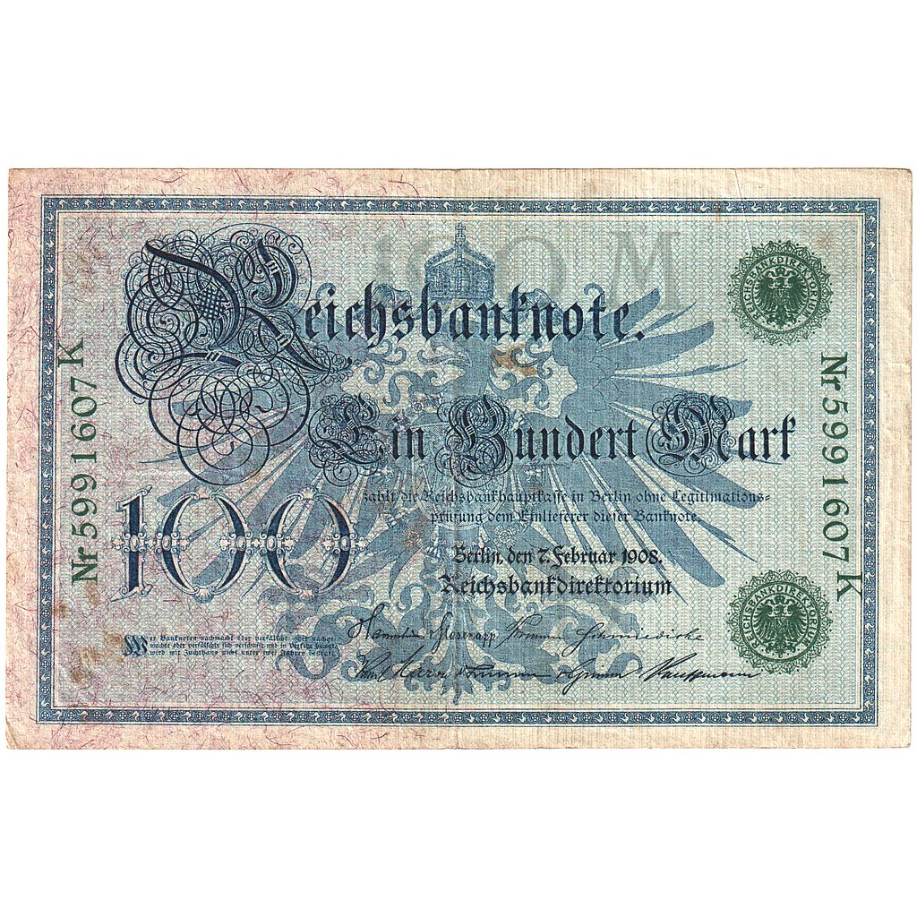 Banknot, Niemcy, 100 Mark, 1908, 1908-02-07, KM:33a, AU(55-58)