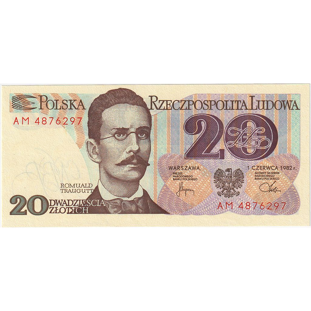 Geldschein, Polen, 20 Zlotych, 1982, 1982-06-01, KM:149a, UNZ
