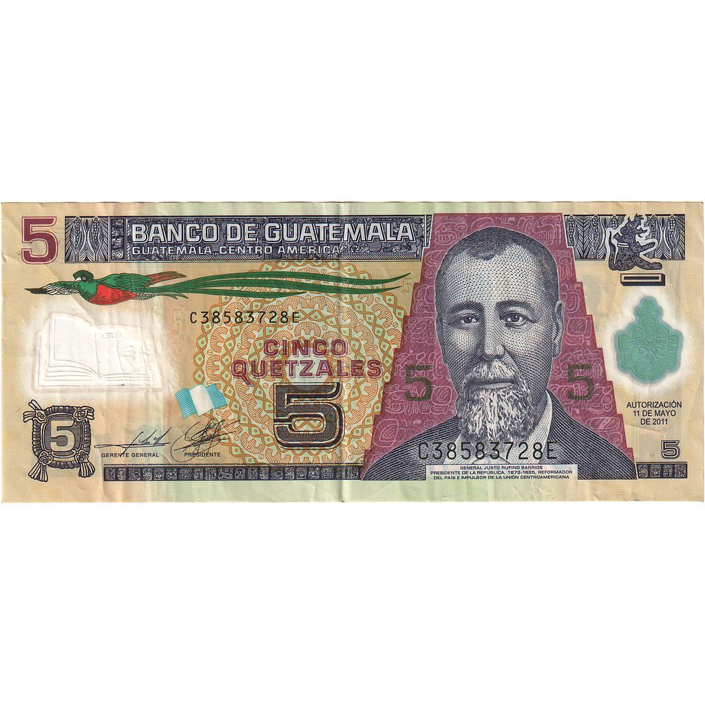 Banknote, Guatemala, 5 Quetzales, 2011, 2011-05-11, KM:122b, AU(50-53)