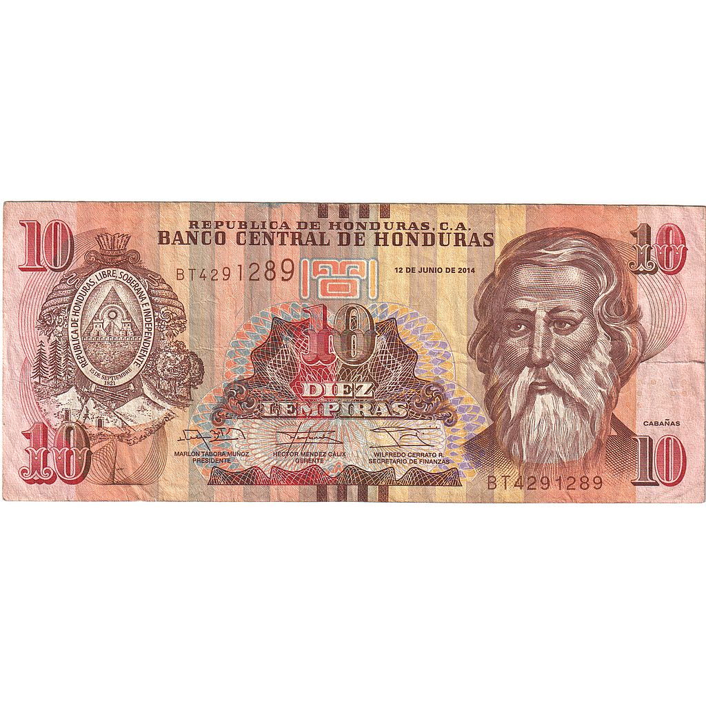 Billet, Honduras, 10 Lempiras, 2014, 2014-06-12, KM:86e, TTB