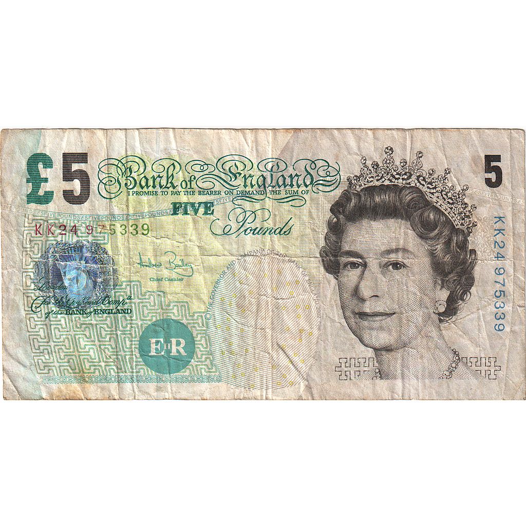 Geldschein, Großbritannien, 5 Pounds, Undated (2004), KM:391c, S