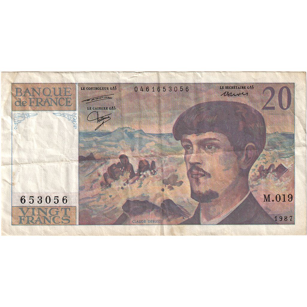 Francia, 20 Francs, Debussy, 1987, M.019, BB, Fayette:66.08, KM:151b