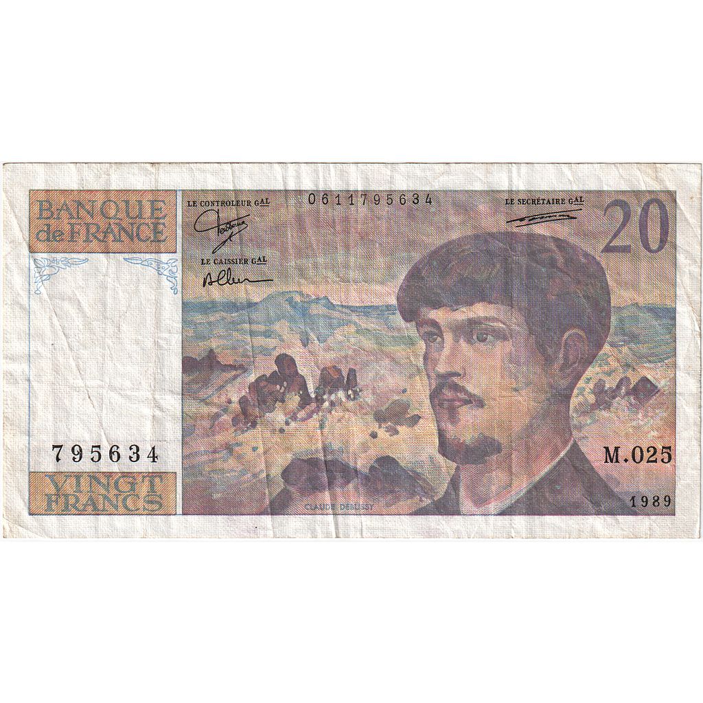 Francia, 20 Francs, Debussy, 1989, M.025, BB, Fayette:66.10, KM:151c