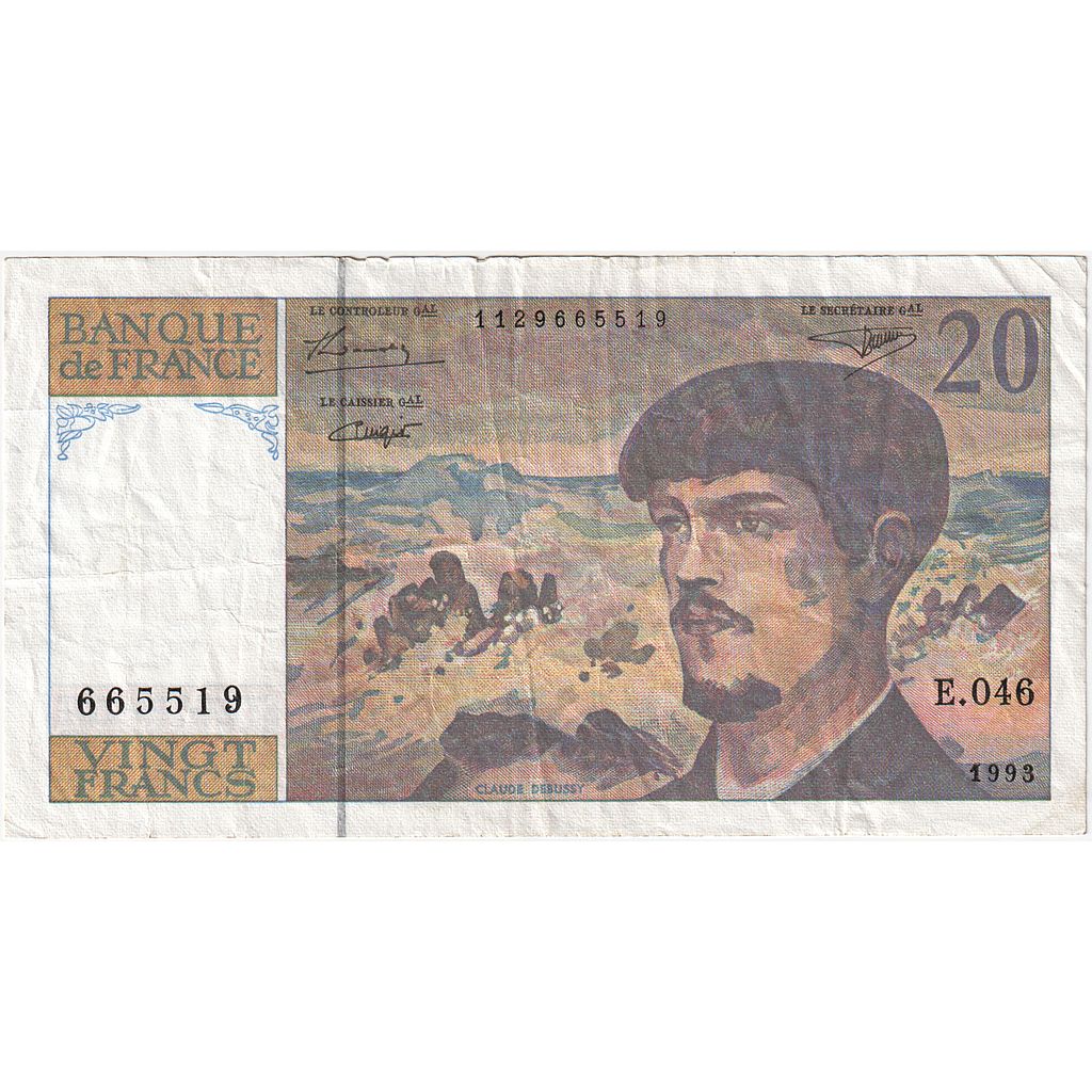 Francia, 20 Francs, Debussy, 1993, E.046, MBC, Fayette:66bis.5, KM:151g