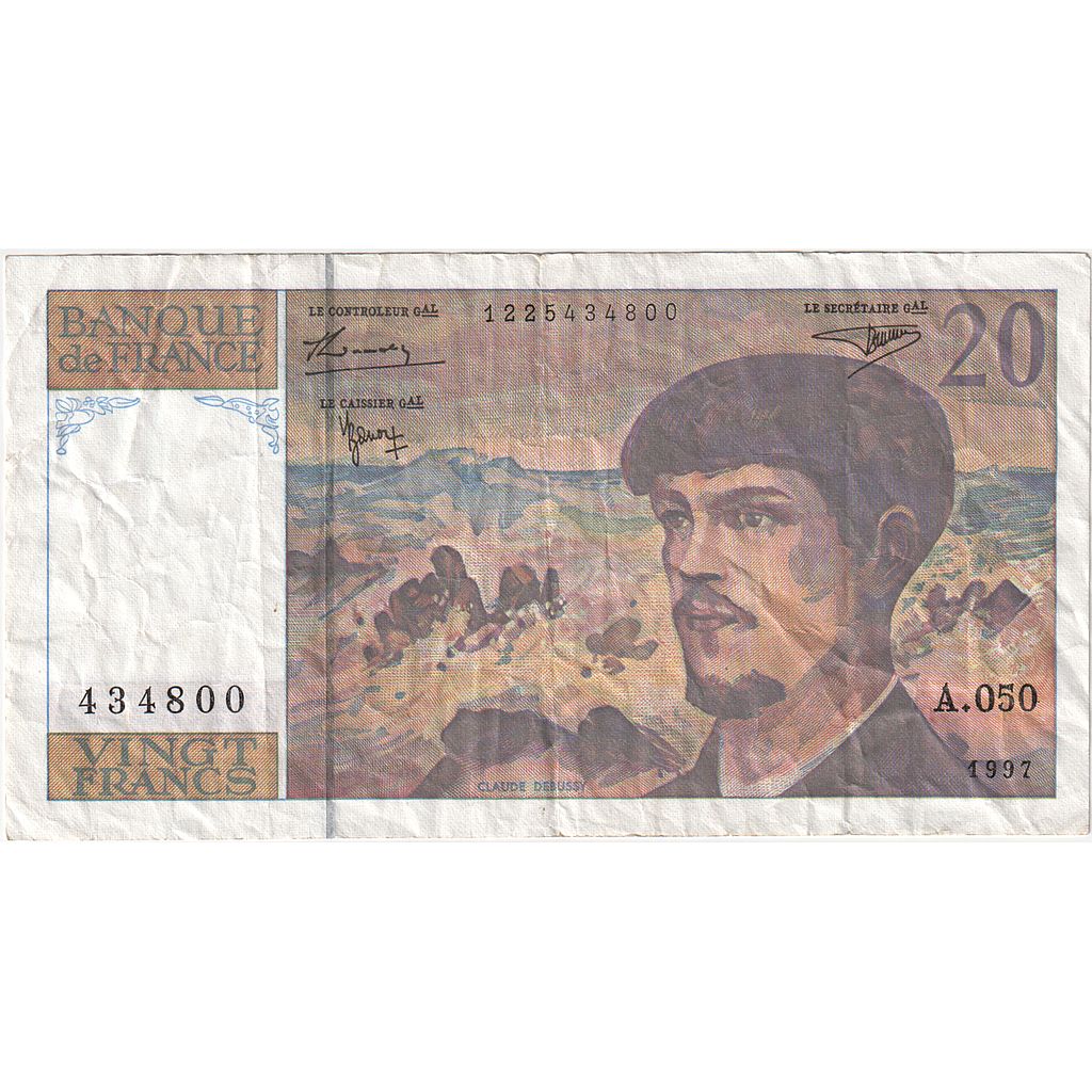 Frankrijk, 20 Francs, Debussy, 1997, A.050, TTB, Fayette:66 ter.2, KM:151i