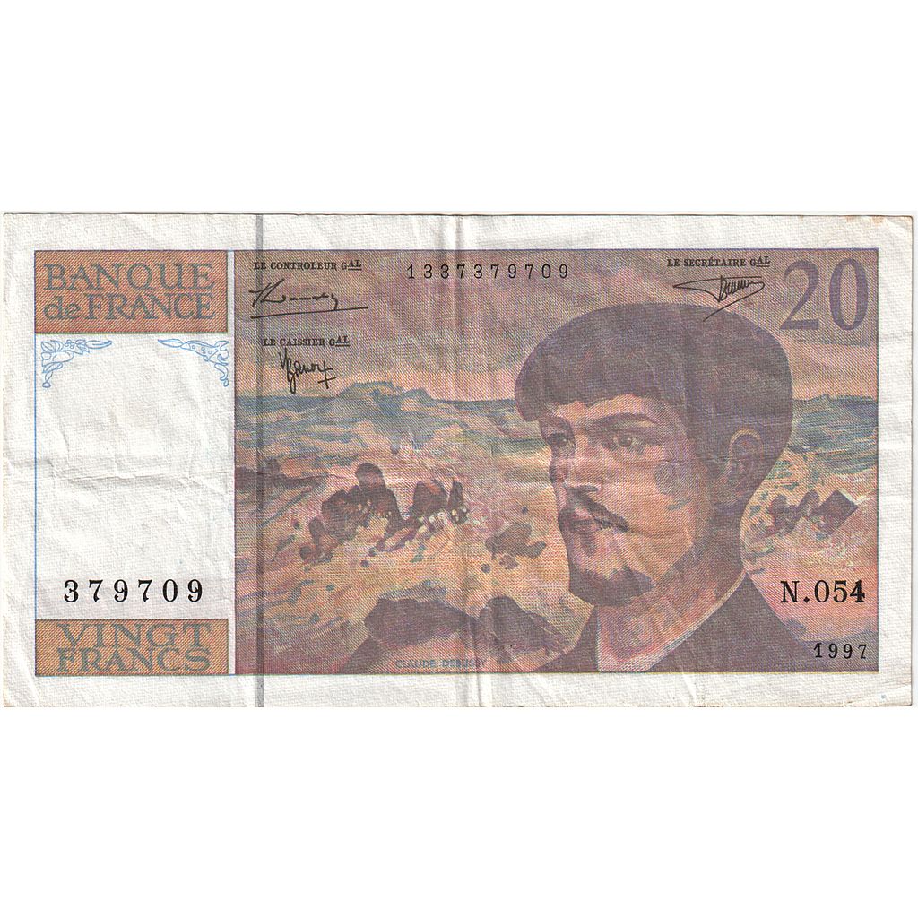 Francia, 20 Francs, Debussy, 1997, N.054, BB+, Fayette:66 ter.2, KM:151i