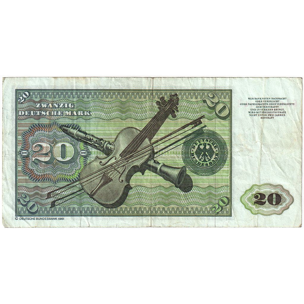 Banconote, GERMANIA - REPUBBLICA FEDERALE, 20 Deutsche Mark, 1980, 1980-01-02