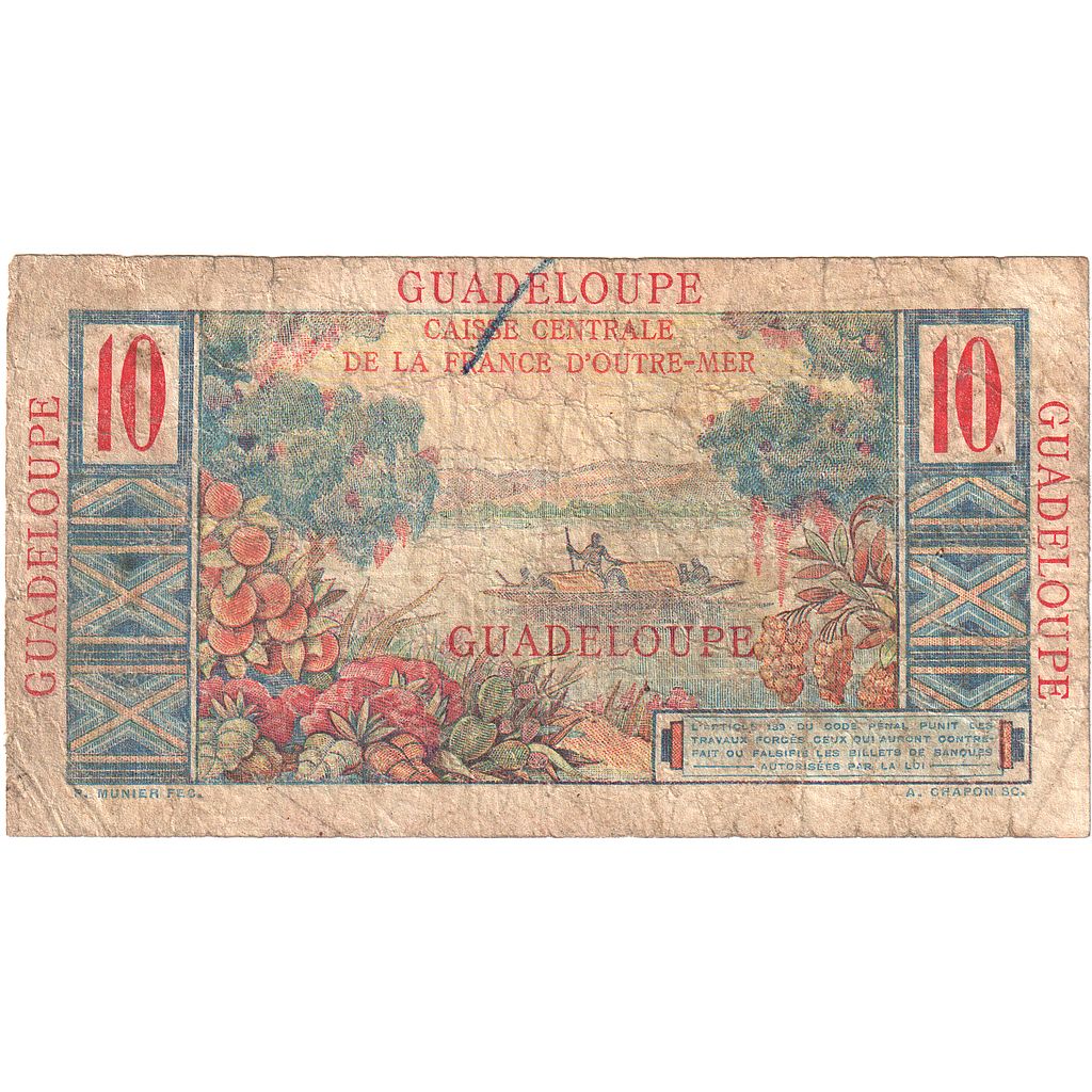 Geldschein, Guadeloupe, 10 Francs, 1947, KM:32, U.9, S