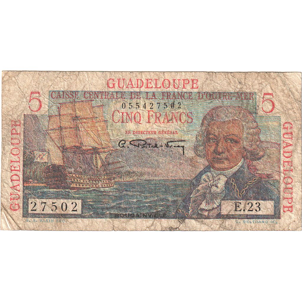 Guadalupe, 5 Francs, Undated (1947), E.23, B+, KM:31
