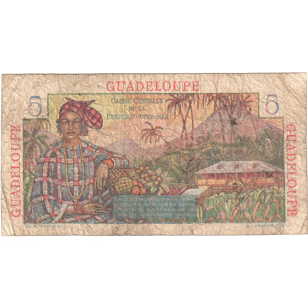 Guadalupe, 5 Francs, Undated (1947), E.23, B+, KM:31