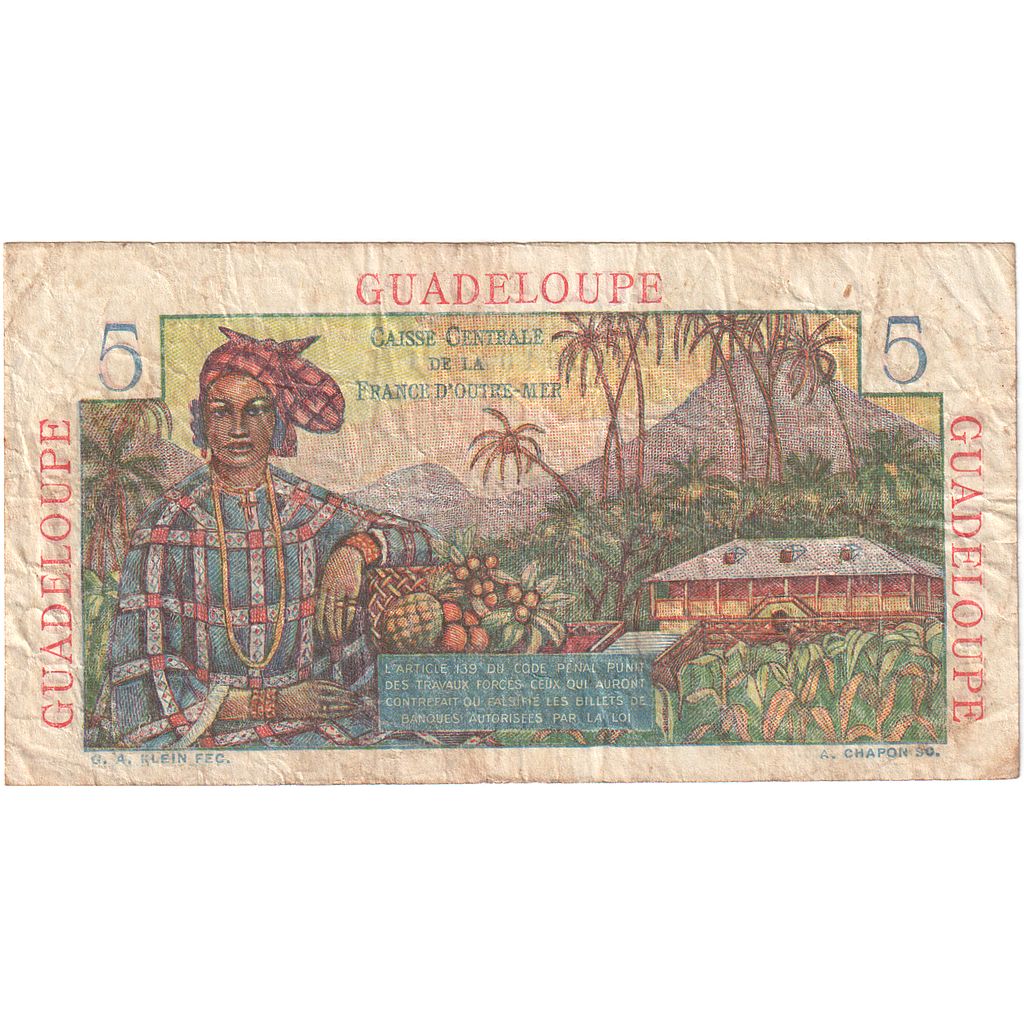 Guadalupe, 5 Francs, M.23, MB+