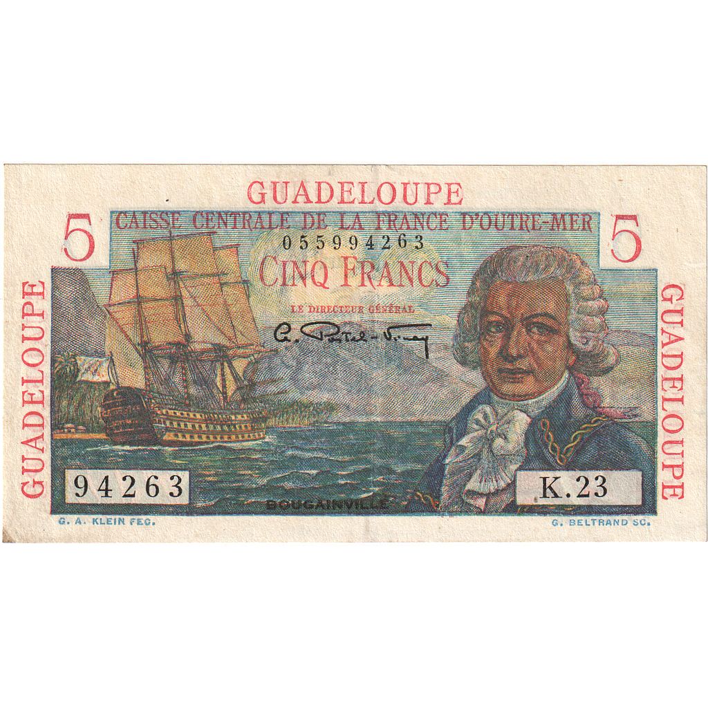 Guadalupe, 5 Francs, Undated (1947), K.23, SPL-, KM:31