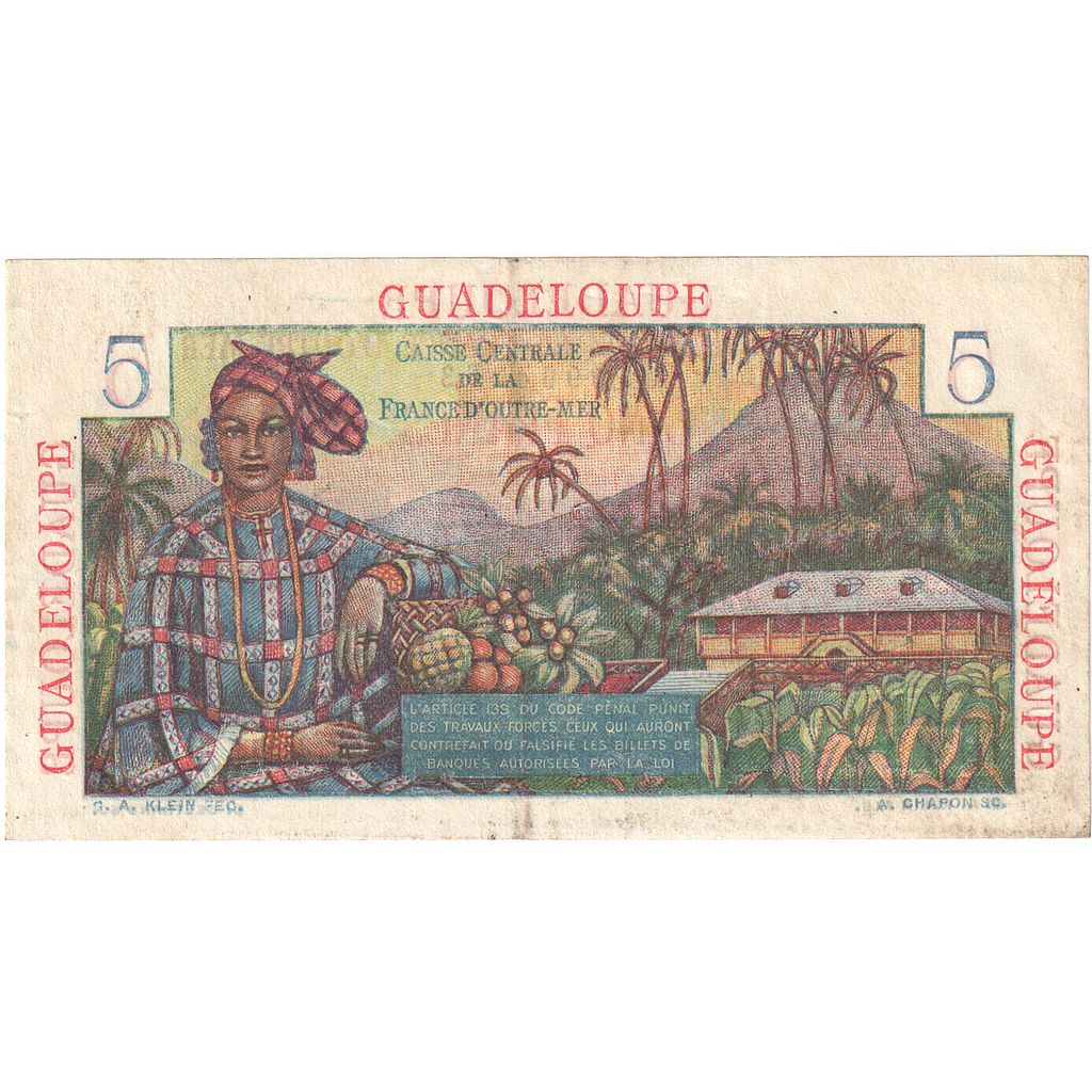 Guadalupe, 5 Francs, Undated (1947), K.23, SPL-, KM:31