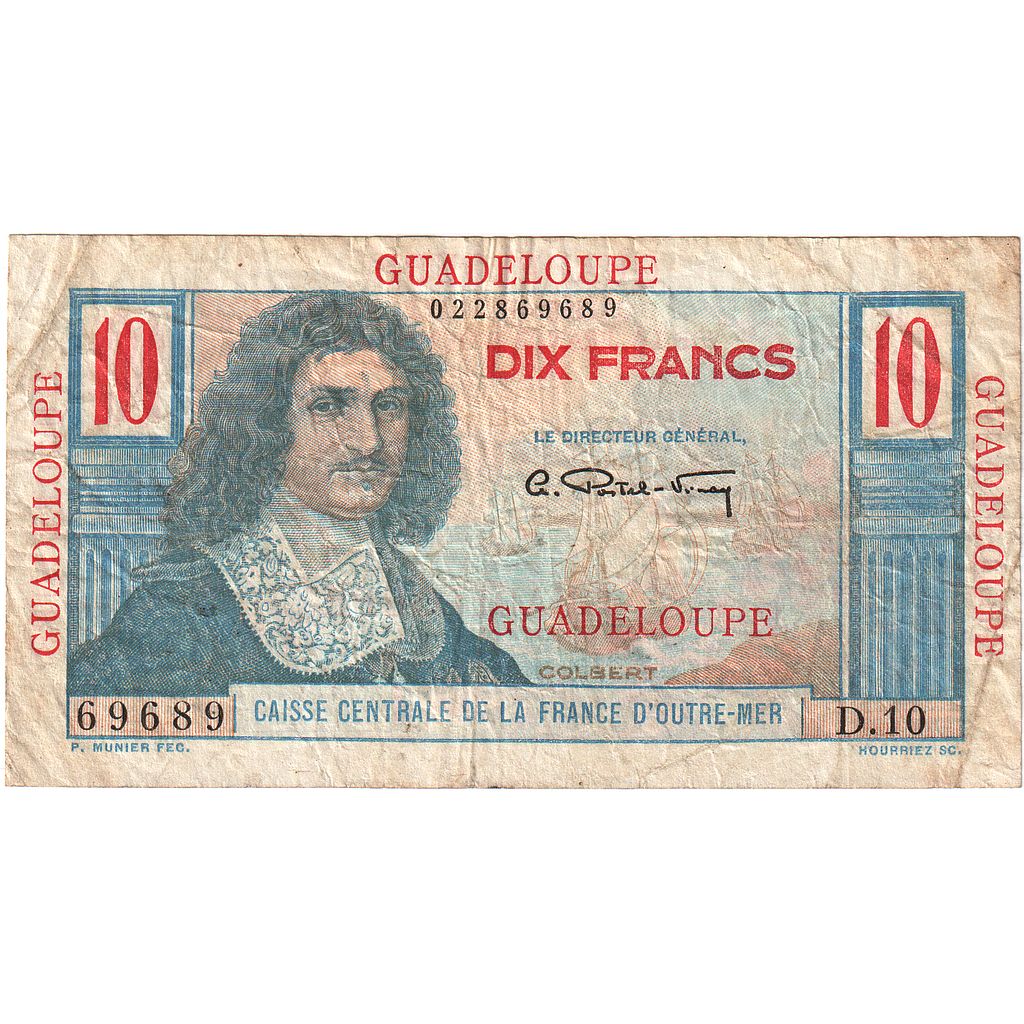 Guadalupe, 10 Francs, D.10, Colbert, MB+