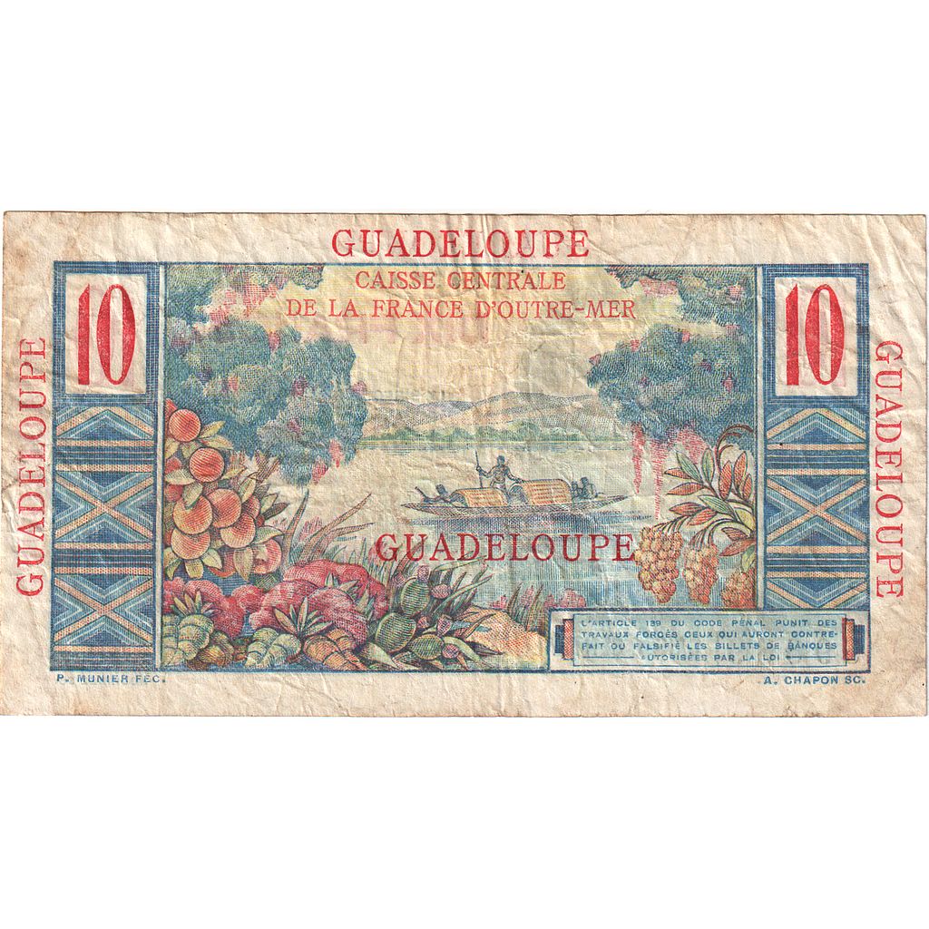 Guadalupe, 10 Francs, D.10, Colbert, MB+