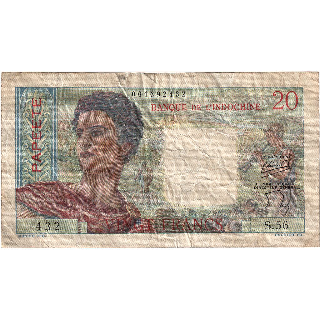 Tahiti, 20 Francs, papeete, TB