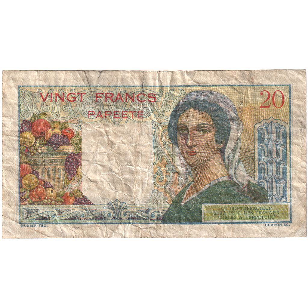 Tahiti, 20 Francs, papeete, TB