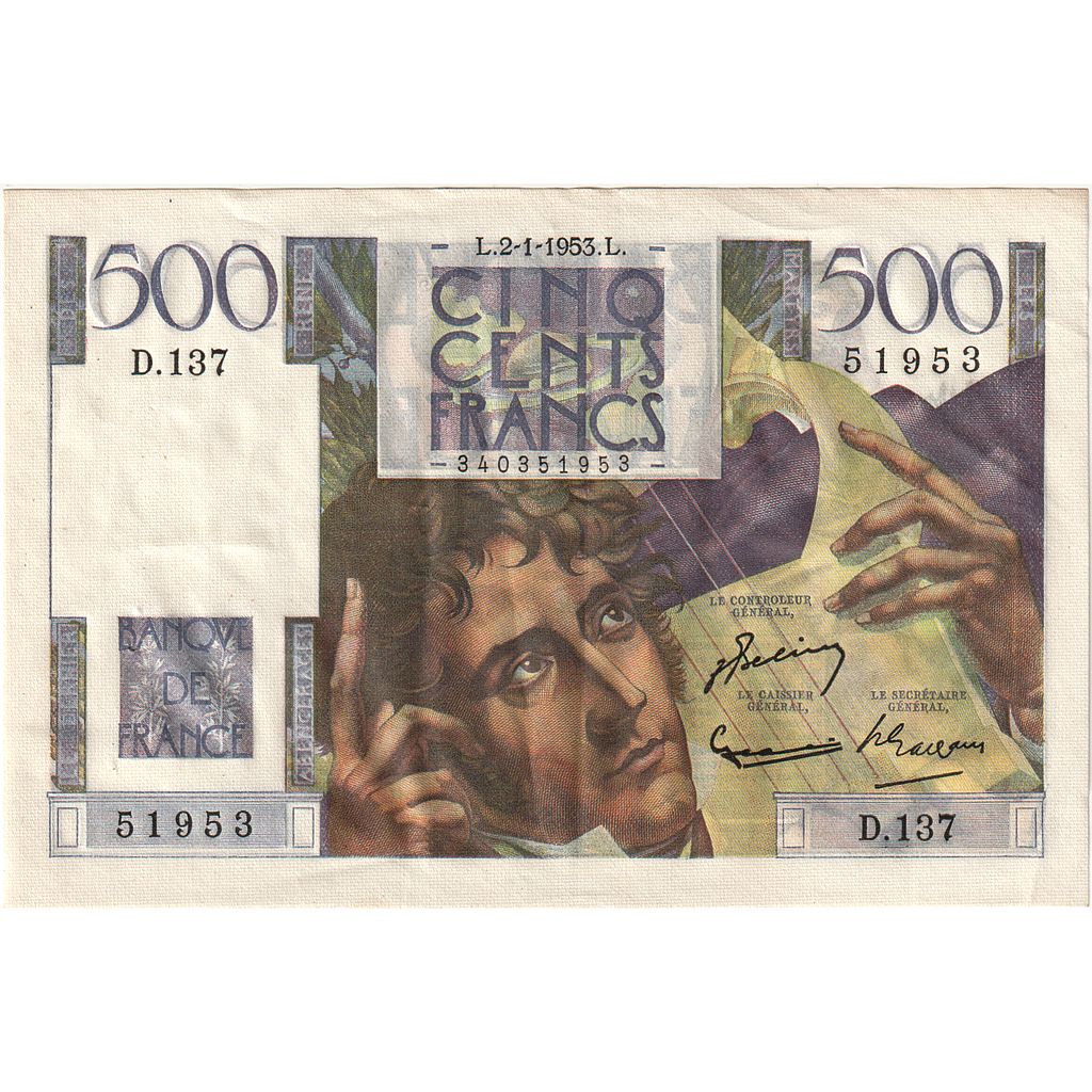 Frankreich, 500 Francs, Chateaubriand, 1953, D.137, VZ, Fayette:34.11, KM:129c