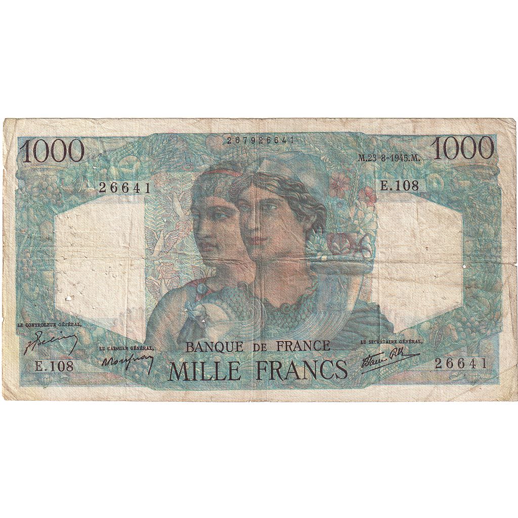 France, 1000 Francs, Minerve et Hercule, 1945, E.108, TB, Fayette:41.6, KM:130a