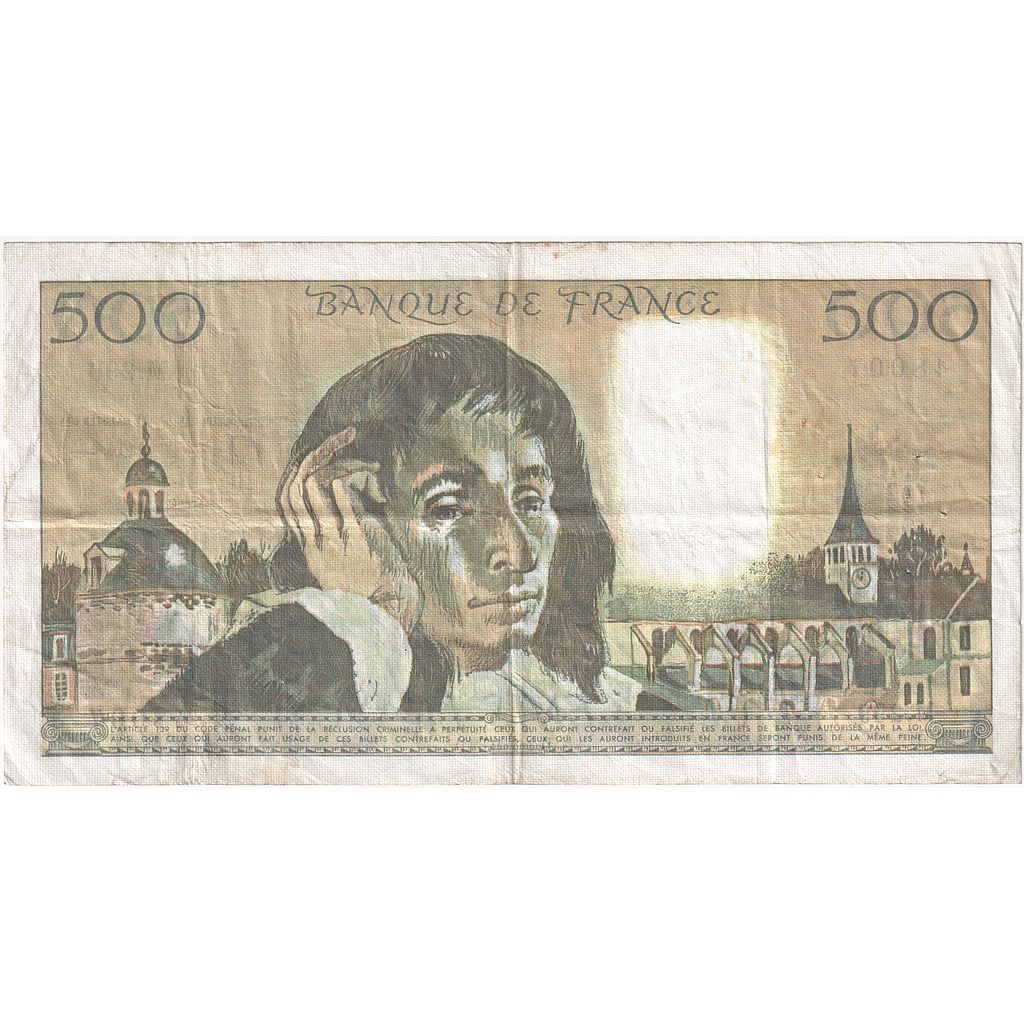 Francia, 500 Francs, Pascal, 1989, M.299, BB, Fayette:71.41, KM:156g