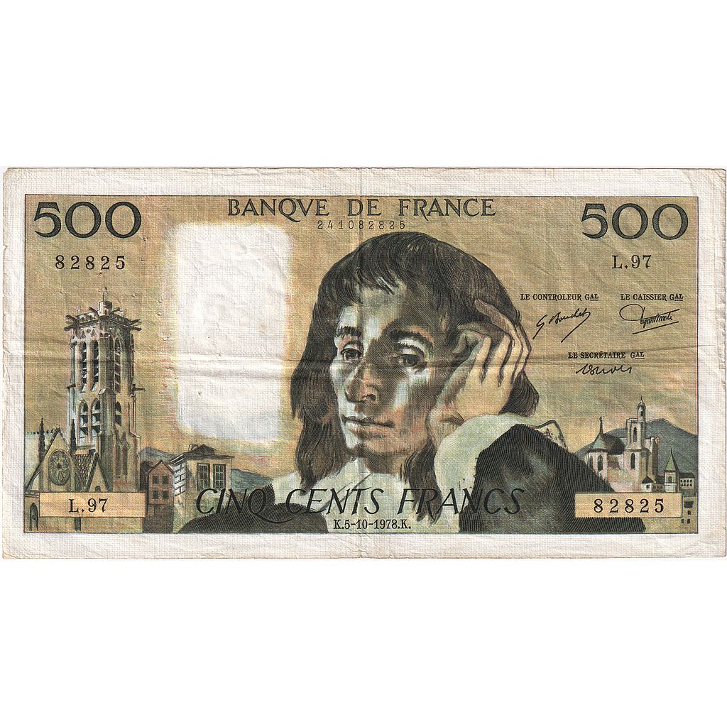 Francia, 500 Francs, Pascal, 1978, L.97, BB, Fayette:71.18, KM:156d