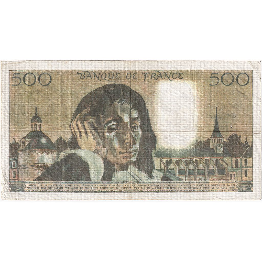 France, 500 Francs, Pascal, 1984, W.203, VF(20-25), Fayette:71.30, KM:156e