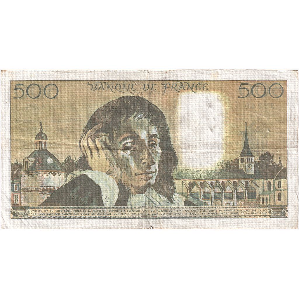 Francia, 500 Francs, Pascal, 1989, S.291, BB, Fayette:71.40, KM:156g