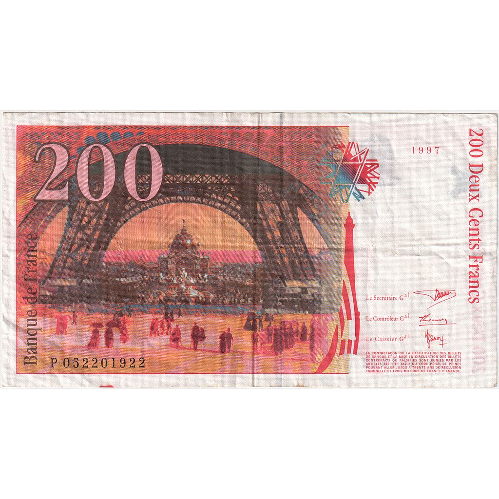 France, 200 Francs, Eiffel, 1997, P052201922, EF(40-45), Fayette:75.4b, KM:159b