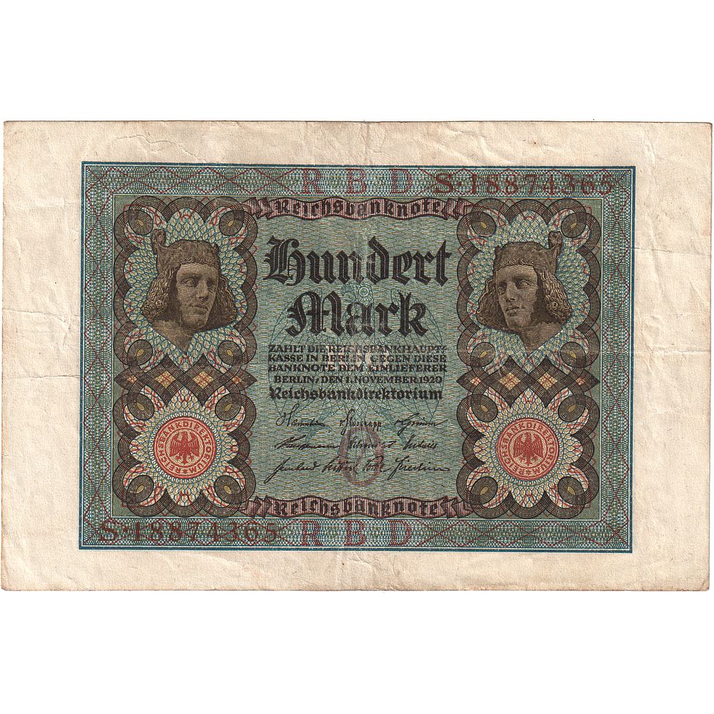 Niemcy, 100 Mark, 1920, 1920-11-01, KM:69b, AU(50-53)