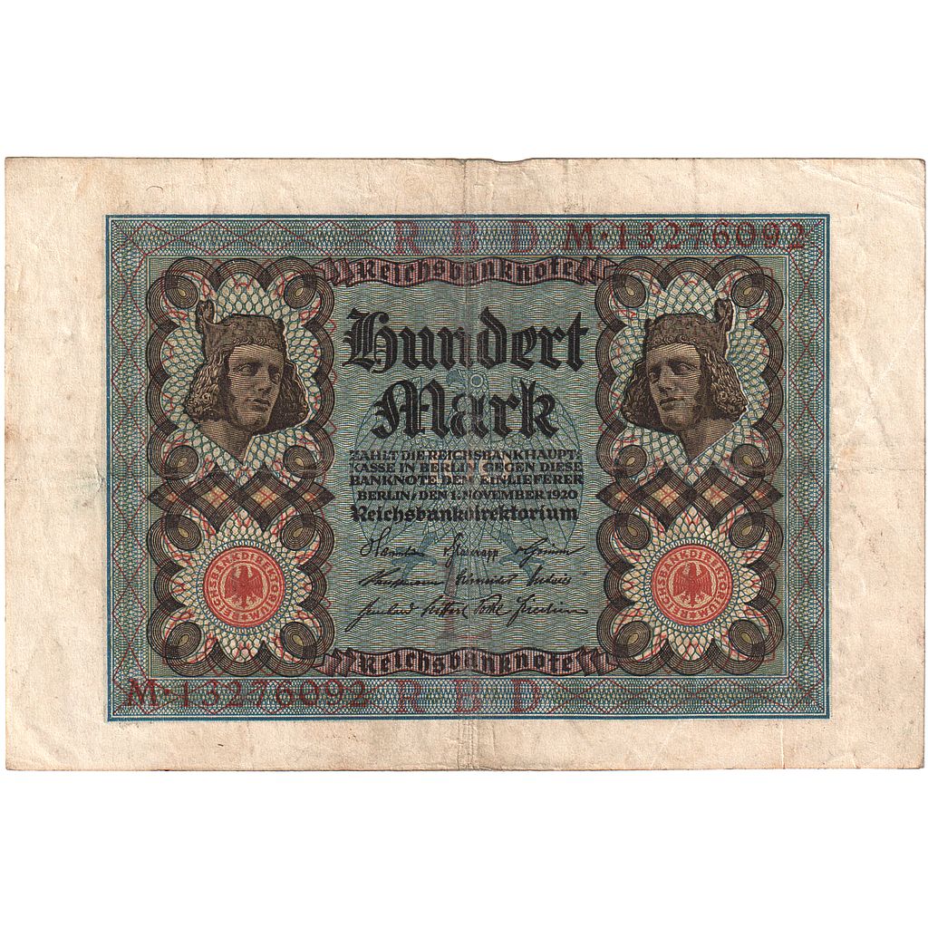 100 Mark, 1920, Alemania, 1920-11-01, KM:69b, MBC+