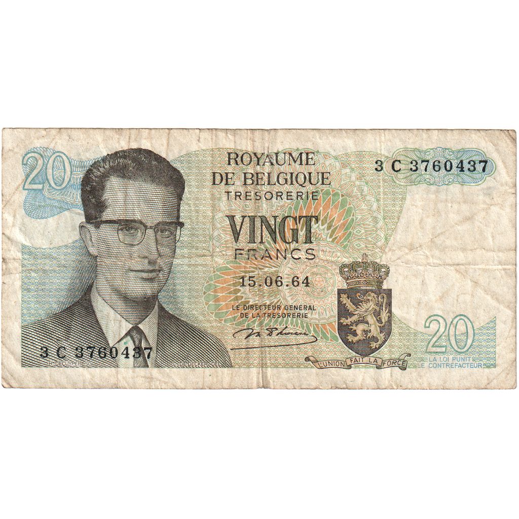 België, 20 Francs, 1964, 1964-06-15, KM:138, TB