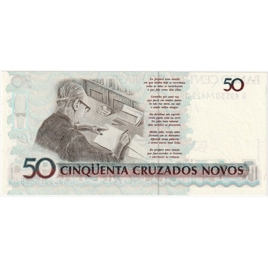 Brazil, 50 Cruzados Novos, 1990, KM:219b, UNC(65-70)