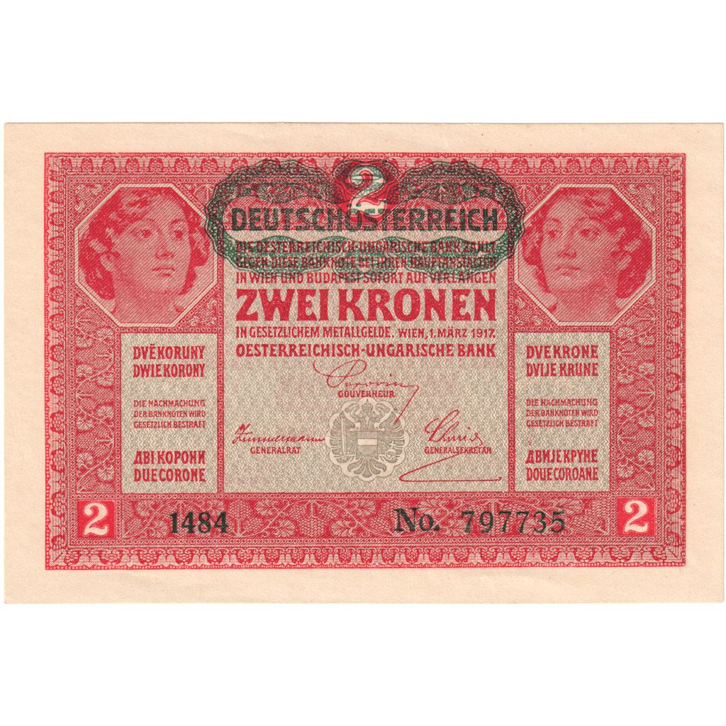 Austria, 2 Kronen, 1917, 1917-03-01, KM:21, UNC(65-70)