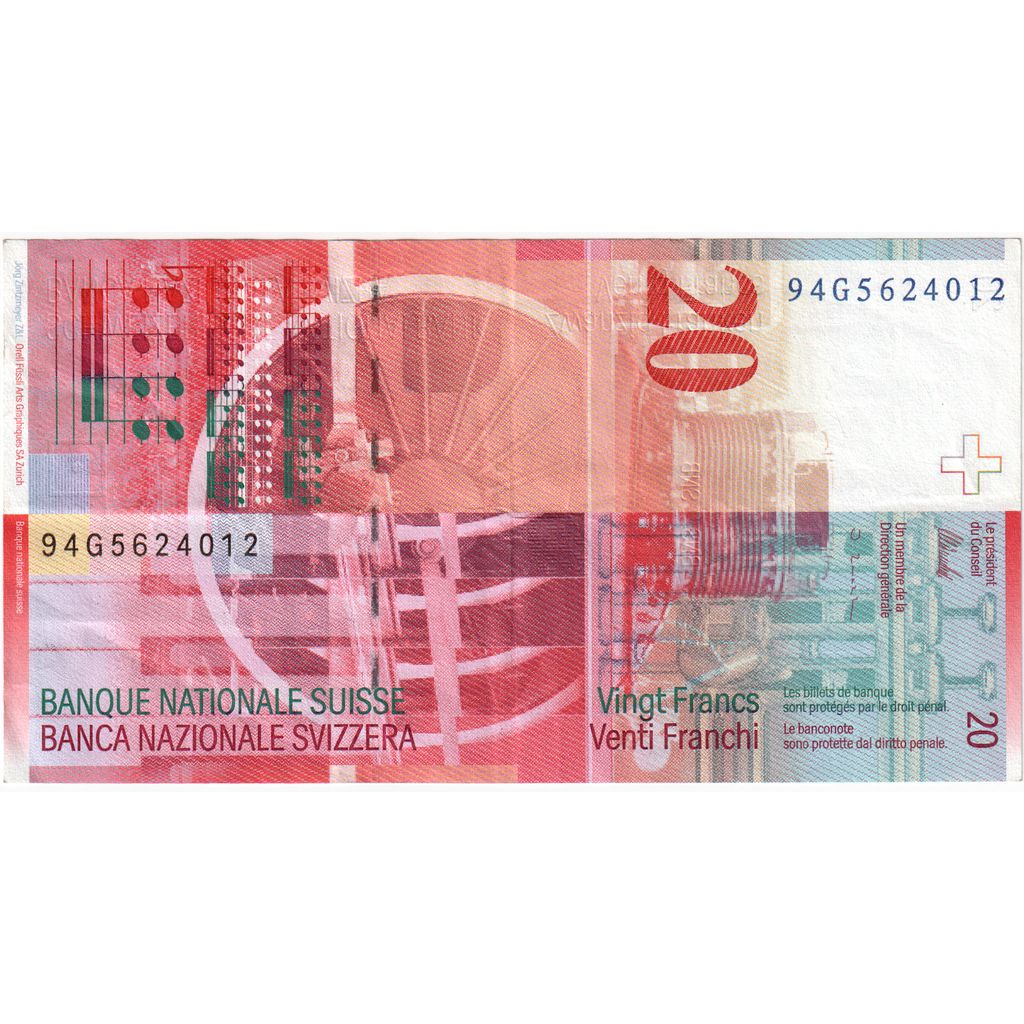 Switzerland, 20 Franken, 1994, KM:68a, AU(55-58)