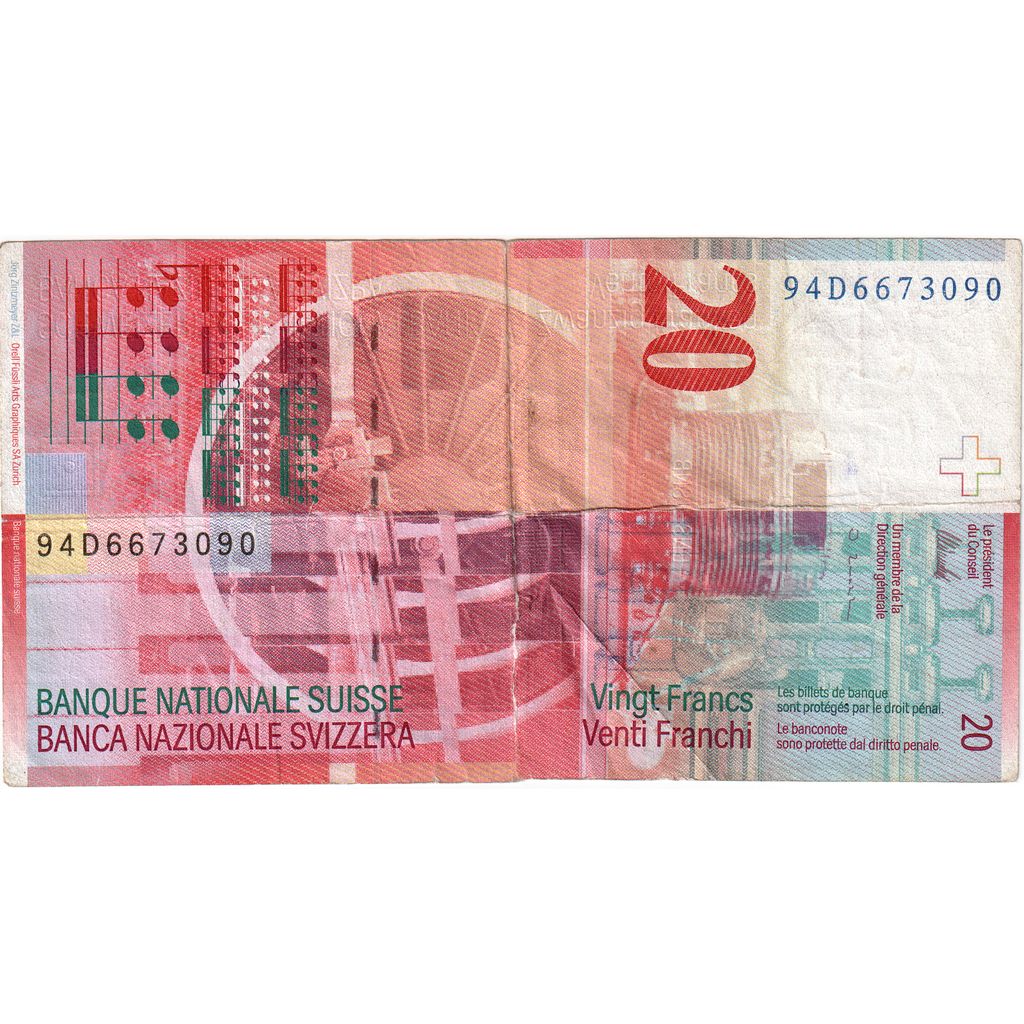 Switzerland, 20 Franken, 1994, KM:68a, F(12-15)