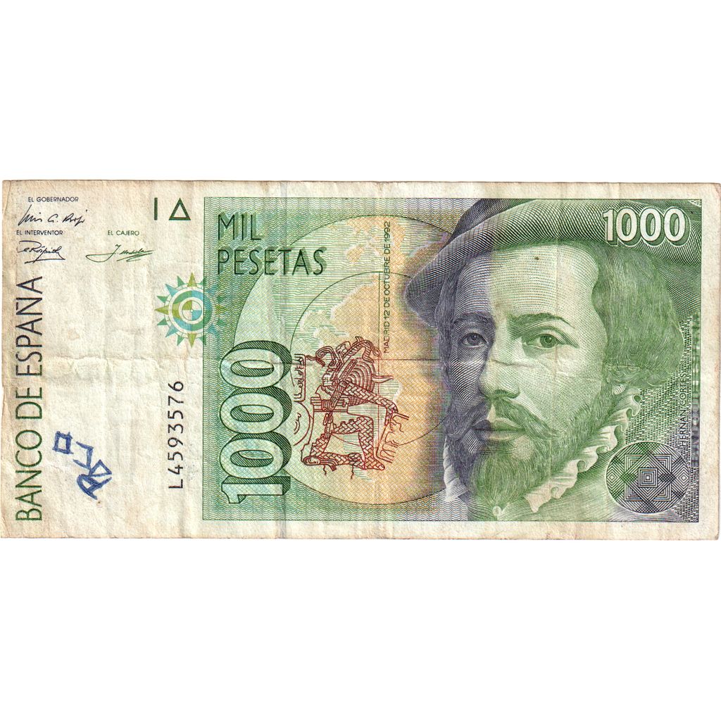 Hiszpania, 1000 Pesetas, 1992, 1992-10-12, KM:163, VF(20-25)