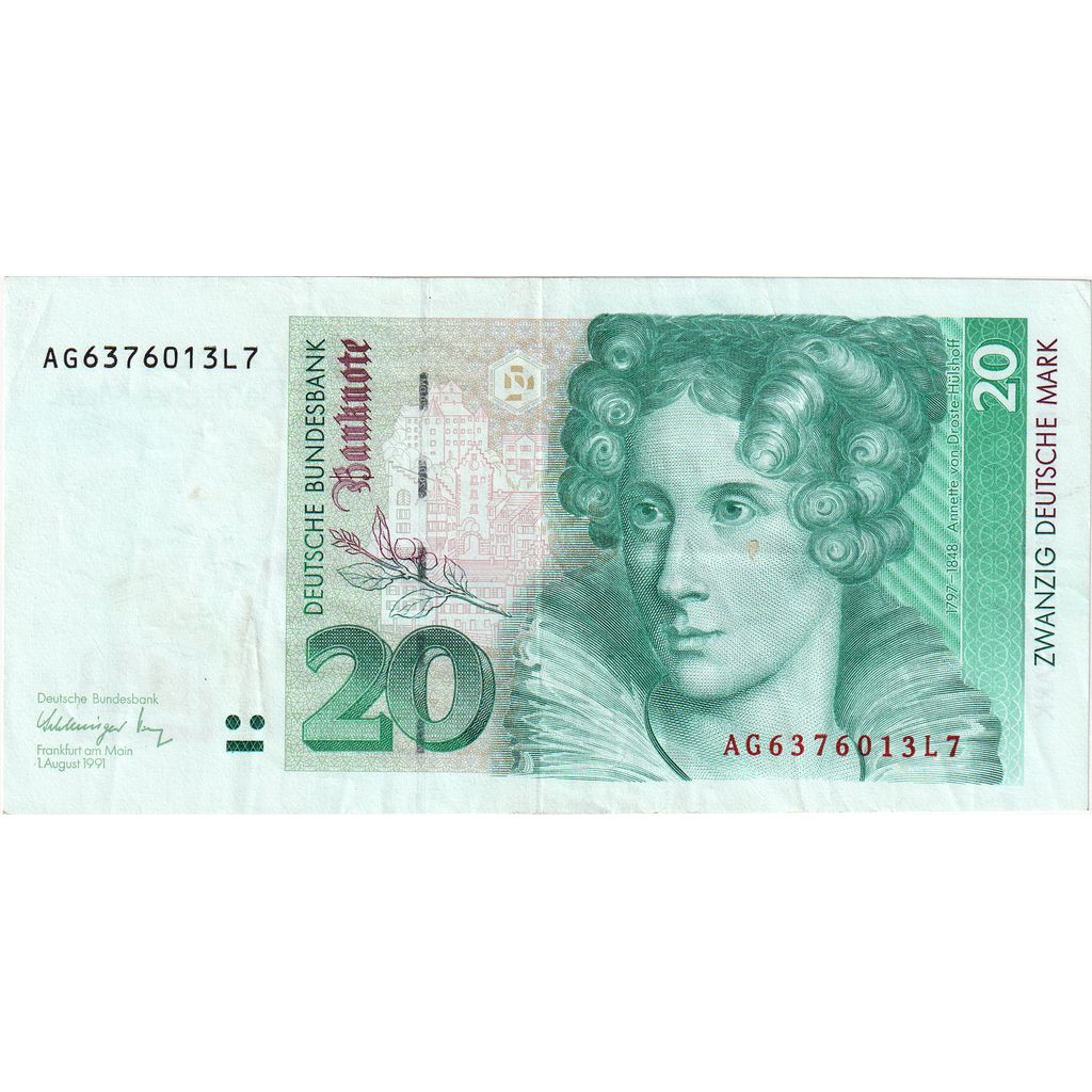 GERMANY - FEDERAL REPUBLIC, 20 Deutsche Mark, 1991, 1991-08-01, KM:39a