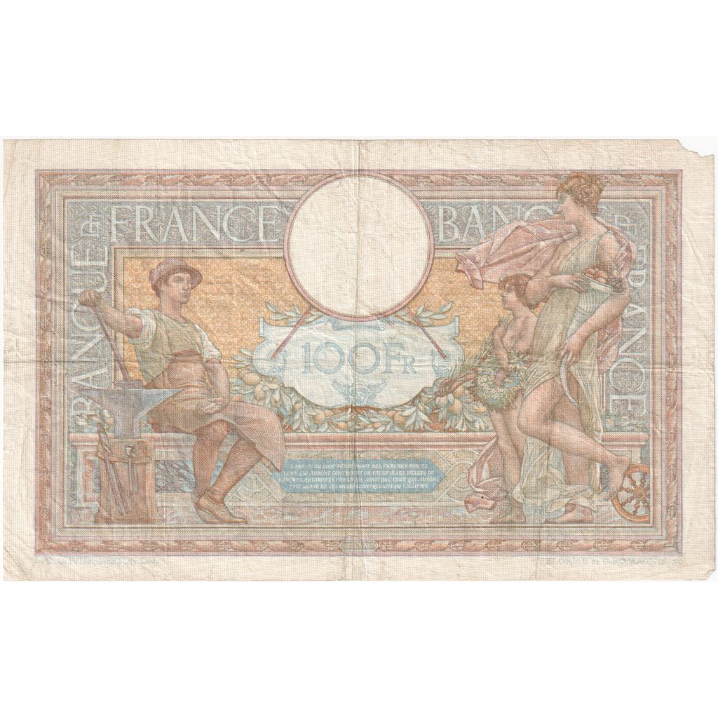 França, 100 Francs, Luc Olivier Merson, 1939, P.67268, VG(8-10), KM:86b