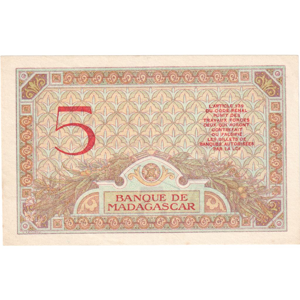 Madagascar, 5 Francs, Undated (1937), KM:35, UNC(65-70)