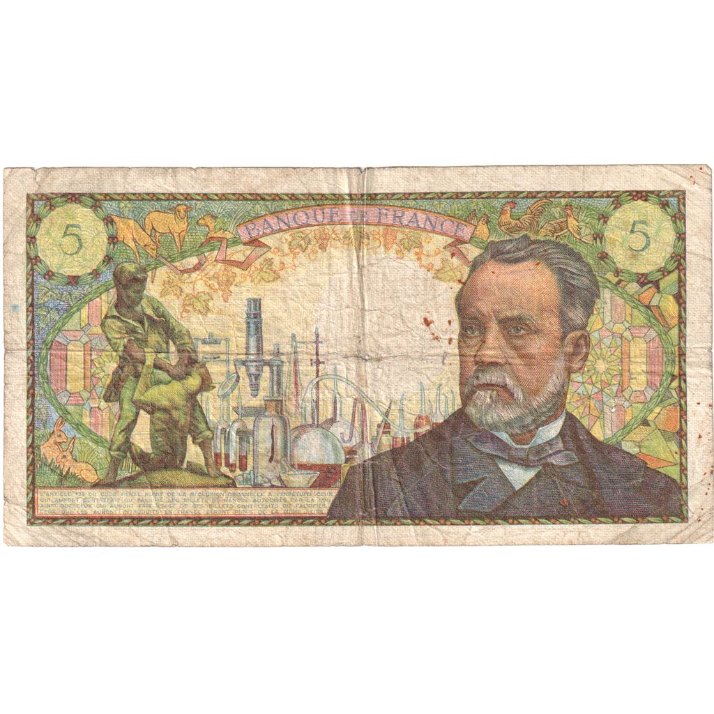 France, 5 Francs, Pasteur, 1969, N.106, B, Fayette:61.10, KM:146b