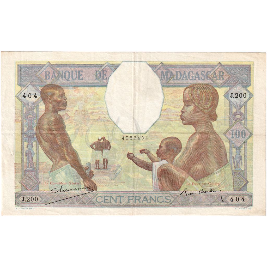 Madagascar, 100 Francs, Undated (ca.1937), KM:40, VF(30-35)