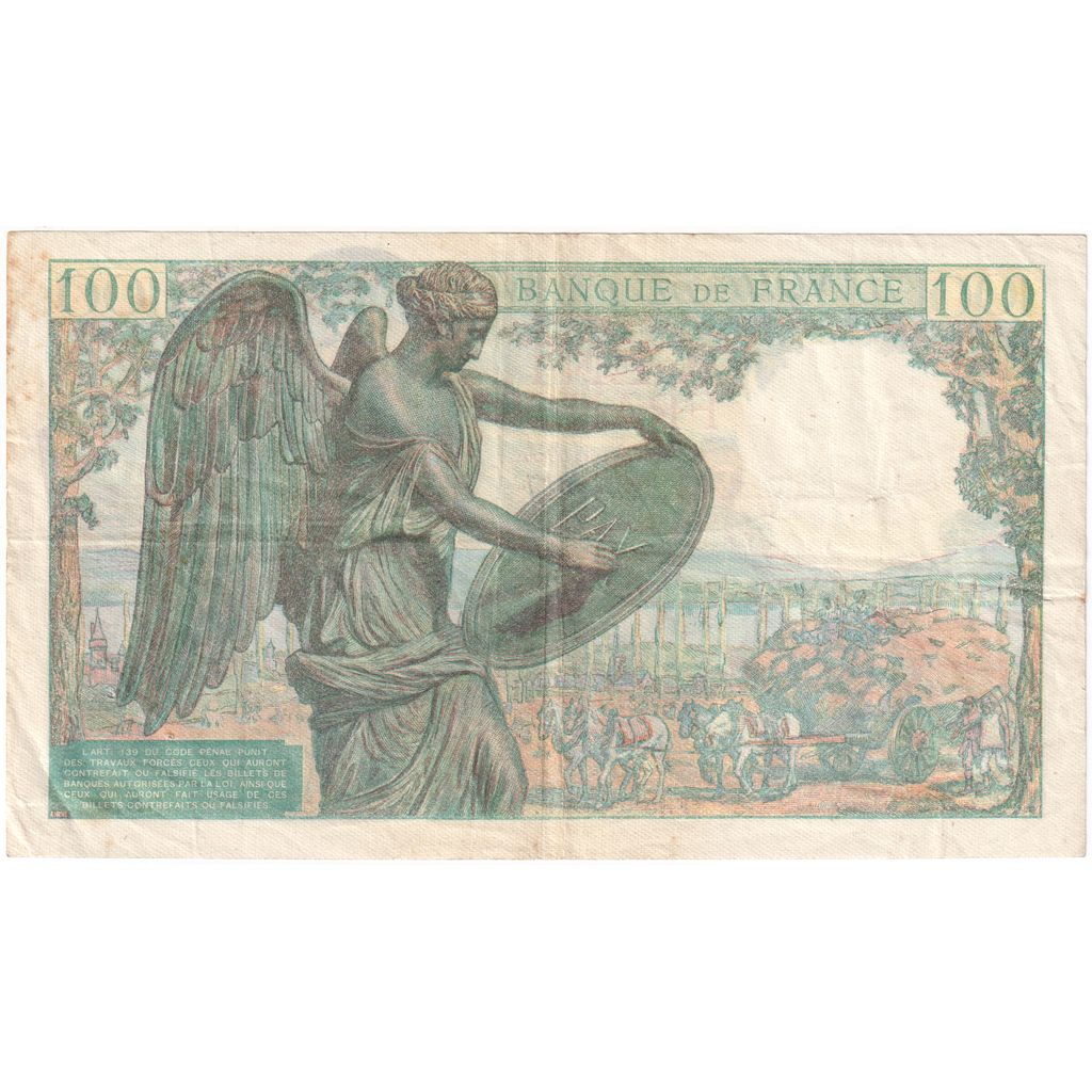 Francja, 100 Francs, Descartes, 1942, S.6, EF(40-45), Fayette:27.1, KM:101a