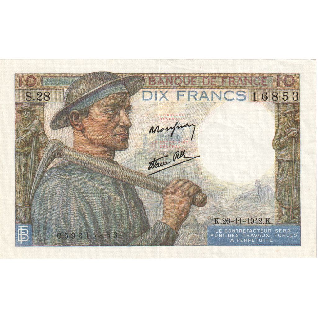 Frankreich, 10 Francs, Mineur, 1942, S.28, SS+, Fayette:8.6, KM:99e