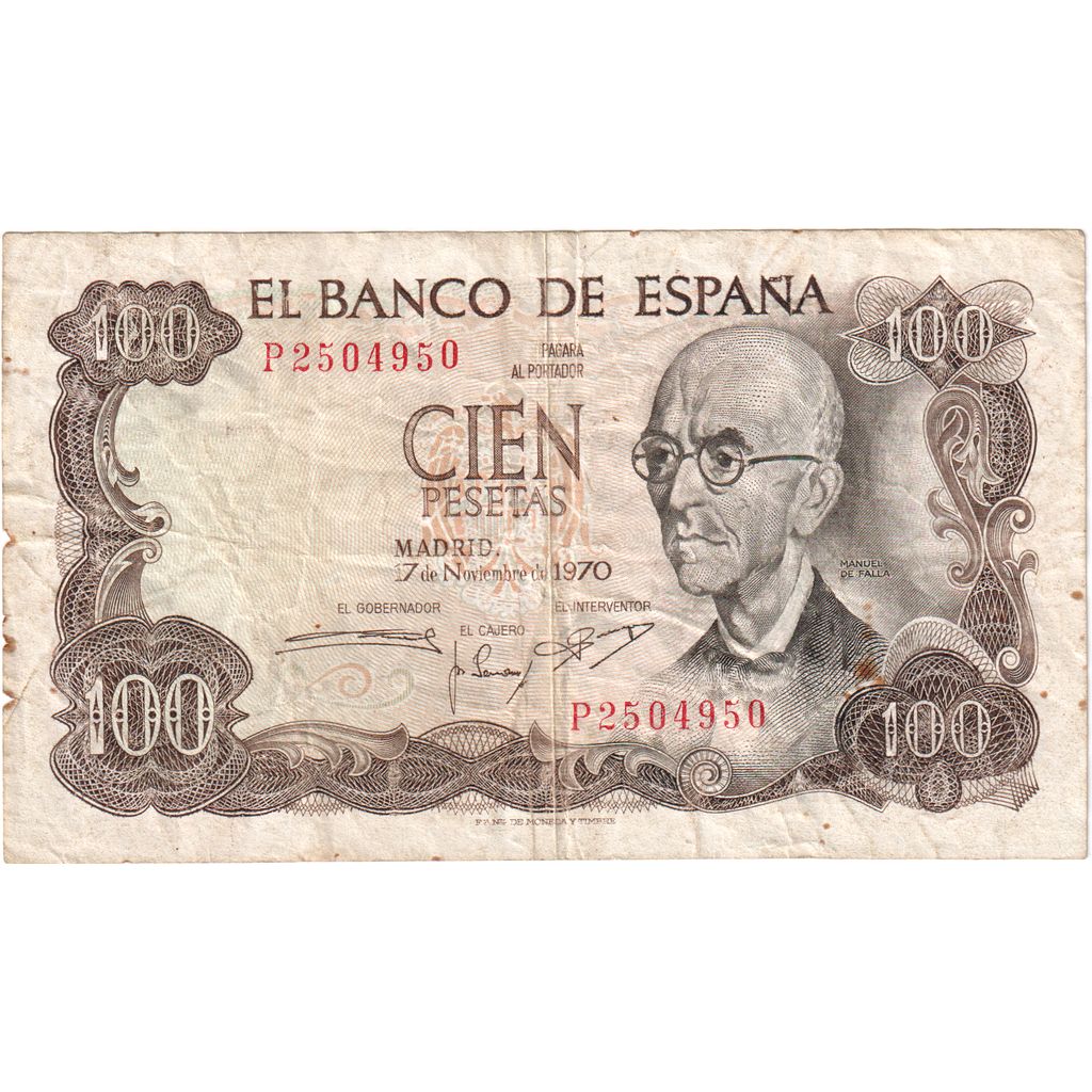 Espanha, 100 Pesetas, 1970 (1974), 1970-11-17, KM:152a, EF(40-45)